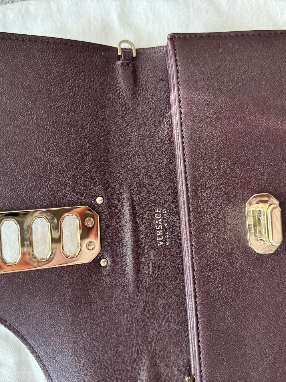 Versace Women's Plum Leather Crossbody with Gold Hardware